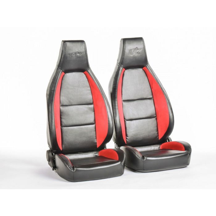 Снимка на Спортни седалки комплект 2 бр. Hamburg еко кожа черни/червени FK Automotive FKRSE18027 за Ford Focus Saloon (dfw) 1.6 16V - 100 коня бензин