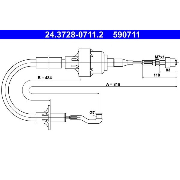 Снимка на Въжен механизъм, задействане на съединителя ATE 24.3728-0711.2 за Opel Astra F Hatchback 1.6 (F08, M08, F68, M68) - 75 коня бензин