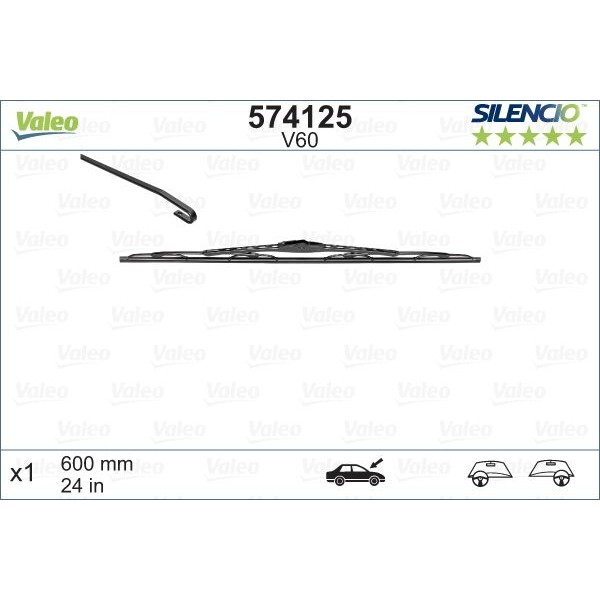 Снимка на Гумичка на перото на чистачка VALEO SILENCIO CONVENTIONAL SINGLE 574125 за Toyota Avensis Saloon (T25) 1.8 VVT-i (ZZT251_, ZZT251R) - 129 коня бензин