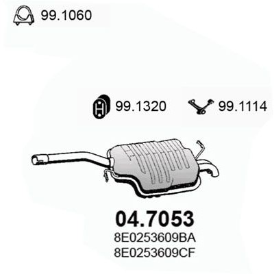 Снимка на Задно гърне ASSO 04.7053 за Audi A4 Sedan (8E2, B6) 1.9 TDI - 130 коня дизел