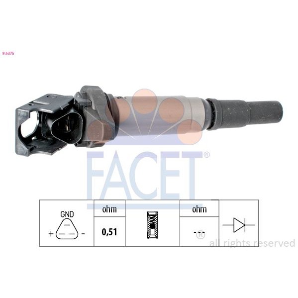 Снимка на Запалителна бобина FACET Made in Italy - OE Equivalent 9.6350 за Opel Astra H Hatchback 1.6 Turbo (L48) - 180 коня бензин