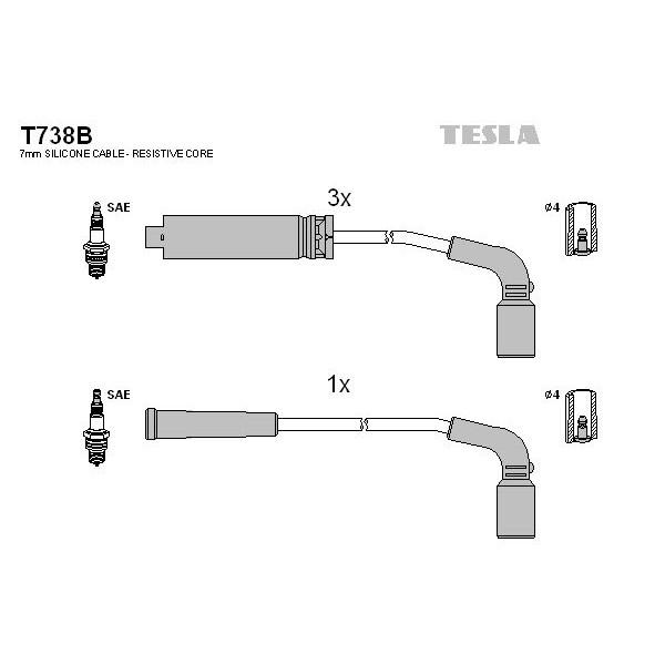 Снимка на Комплект запалителни кабели TESLA T738B