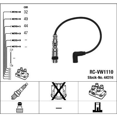 Снимка на Комплект запалителни кабели NGK черен 44316 за VW Golf 6 (5K1) 1.2 TSI - 86 коня бензин