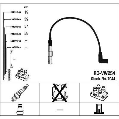 Снимка на Комплект запалителни кабели NGK черен 7044 за Audi A3 (8L1) 1.6 - 102 коня бензин