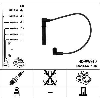 Снимка на Комплект запалителни кабели NGK черен 7306 за Seat Arosa (6H) 1.4 16V - 100 коня бензин