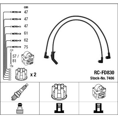Снимка на Комплект запалителни кабели NGK черен 7406 за Ford Scorpio 1 (GAE,GGE) 2.9 i Cat - 145 коня бензин