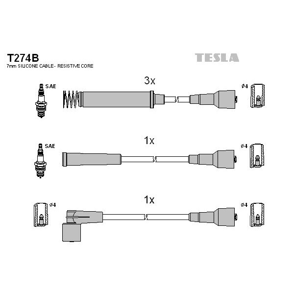 Снимка на Комплект запалителни кабели TESLA T274B за Opel Astra F Hatchback 2.0 i (F08, M08, F68, M68) - 115 коня бензин
