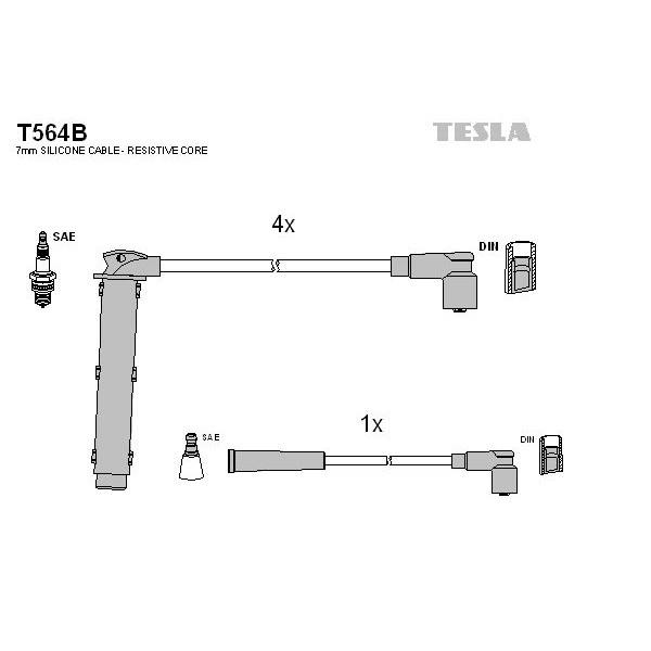 Снимка на Комплект запалителни кабели TESLA T564B за MG MGF (RD) 1.8 i 16V - 120 коня бензин
