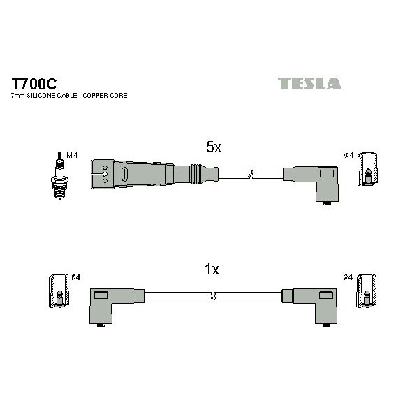 Снимка на Комплект запалителни кабели TESLA T700C за Audi 90 Sedan (89, 89Q, 8A, B3) 2.2 E quattro - 136 коня бензин