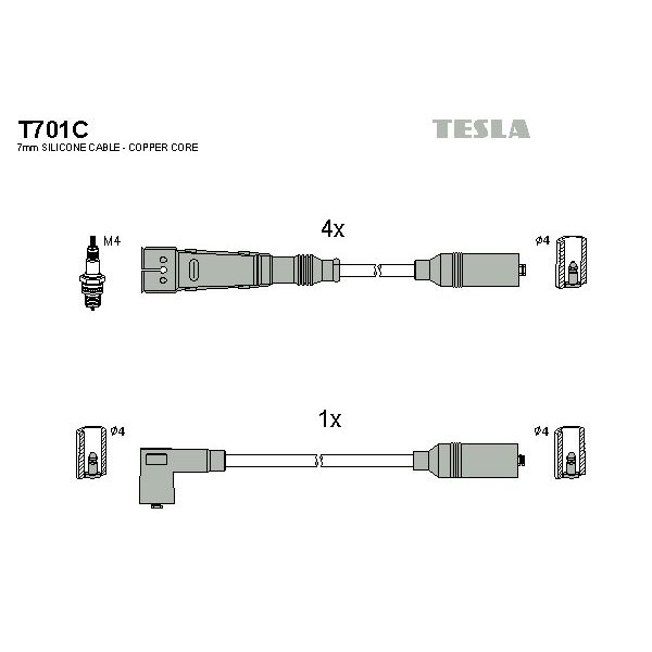 Снимка на Комплект запалителни кабели TESLA T701C за Audi 80 Sedan (89, 89Q, 8A, B3) 1.8 S - 90 коня бензин