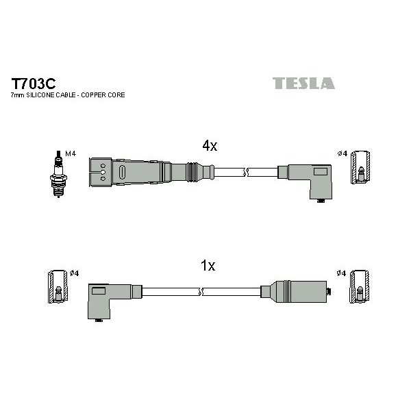 Снимка на Комплект запалителни кабели TESLA T703C за Audi 100 Sedan (44, 44Q, C3) 1.8 Cat quattro - 90 коня бензин