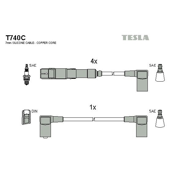 Снимка на Комплект запалителни кабели TESLA T740C за Mercedes 190 (w201) E 2.0 (201.024) - 113 коня бензин
