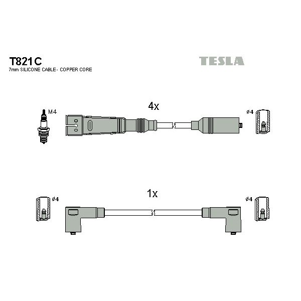 Снимка на Комплект запалителни кабели TESLA T821C за VW Golf 2 (19E,1G1) 1.8 GTI G60 - 160 коня бензин