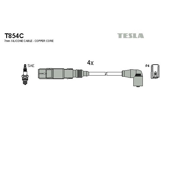 Снимка на Комплект запалителни кабели TESLA T854C за Audi A3 (8L1) 1.6 - 102 коня бензин
