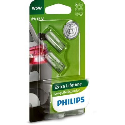 Снимка на Крушка за светлини купе PHILIPS LongLife EcoVision W5W Лампа със стъклен цокъл 12961LLECOB2
