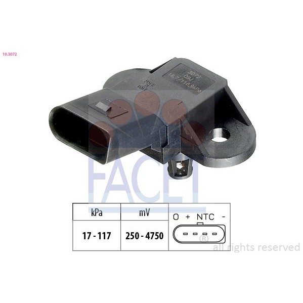 Снимка на Мап сензор FACET Made in Italy - OE Equivalent 10.3072 за Seat Ibiza 2 (6K2) 1.4 i - 60 коня бензин