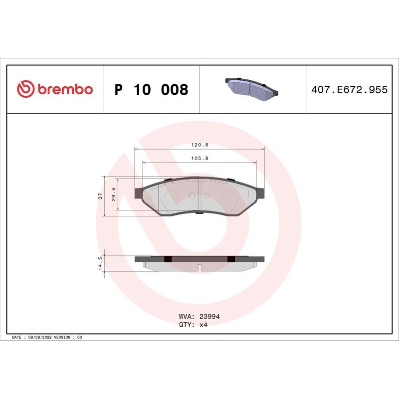 Снимка на Накладки BREMBO P 23 069 за Citroen Jumper Platform 230 2.8 HDi - 128 коня дизел