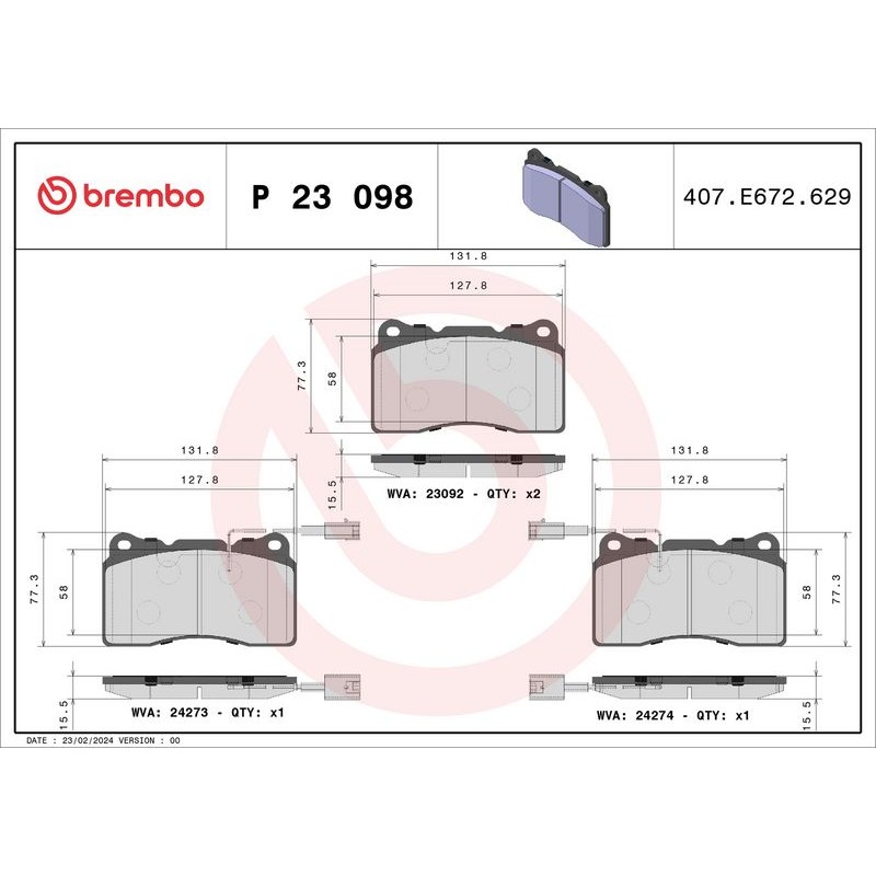 Снимка на Накладки BREMBO P 23 105 за Suzuki SX4 (GY) 2.0 - 152 коня бензин