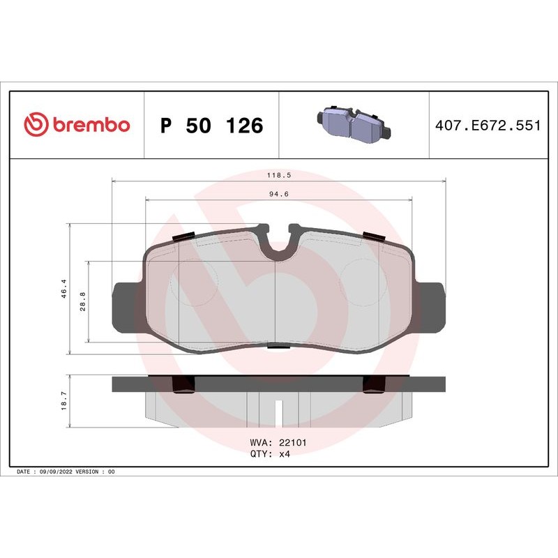 Снимка на Накладки BREMBO P 50 126 за Mercedes Vito Tourer (w447) 109 CDI / 109 BlueTEC (447.701, 447.703, 447.705) - 88 коня дизел