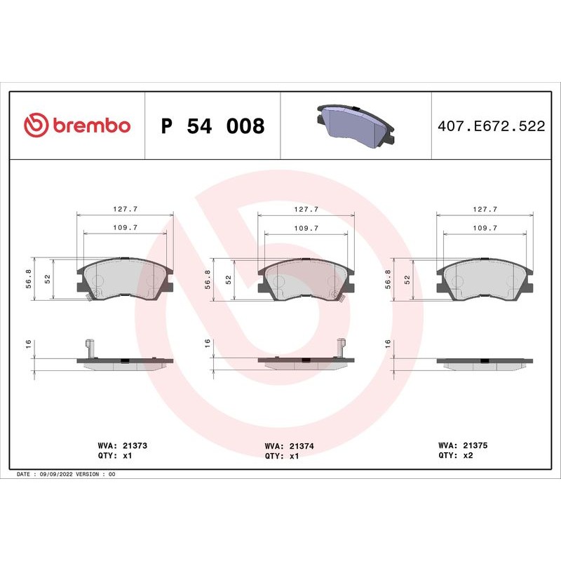 Снимка на Накладки BREMBO P 54 008 за Mitsubishi L300 Starwagon Bus (P0,P1,P2,S* W) 2.0 (P03W, P13W) - 90 коня бензин