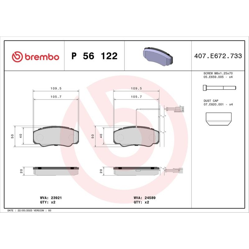 Снимка на Накладки BREMBO P 61 069 за Citroen Xsara Picasso N68 2.0 16V - 136 коня бензин