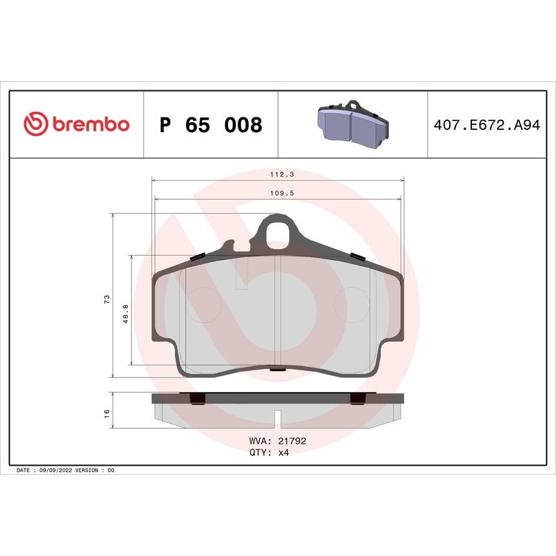 Снимка на Накладки BREMBO P 65 008 за Porsche Boxster (987) S 3.2 - 280 коня бензин