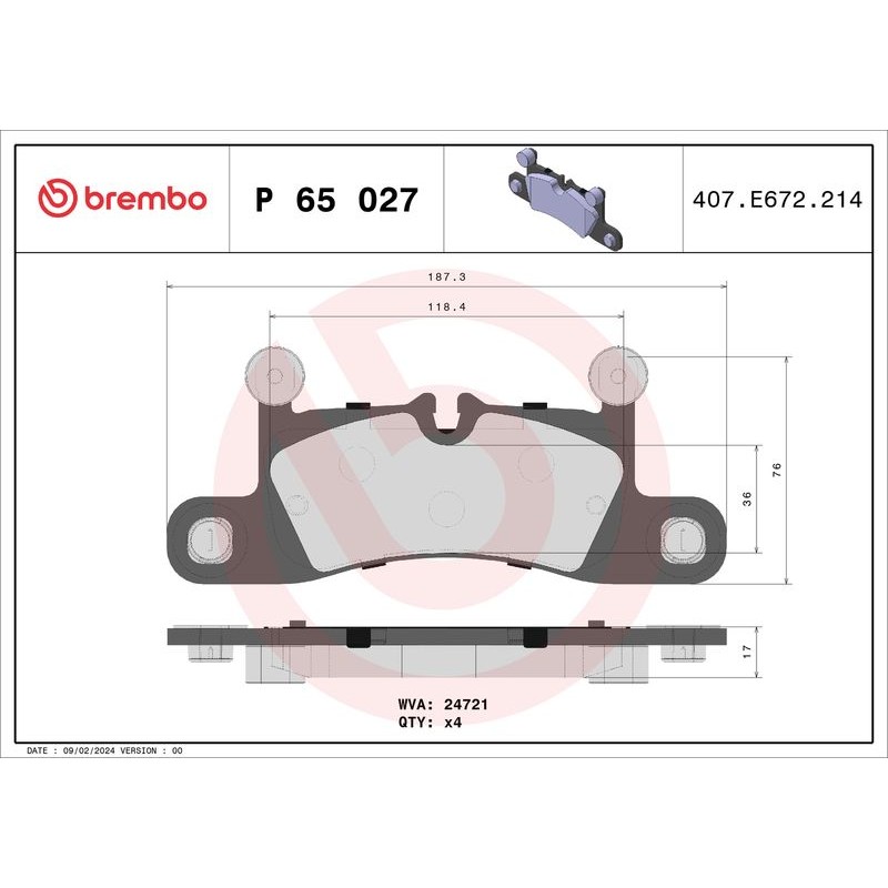 Снимка на Накладки BREMBO P 65 027 за Porsche Cayenne (958, 92A) 4.2 S Diesel - 382 коня дизел