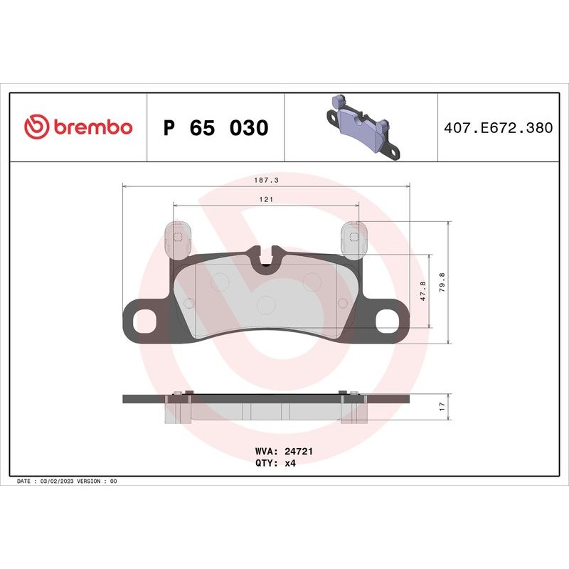 Снимка на Накладки BREMBO P 65 030 за Porsche Cayenne (958, 92A) 3.0 S E-Hybrid - 416 коня бензин/електро