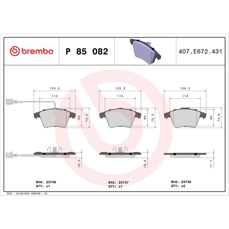 Снимка на Накладки BREMBO P 86 016 за Volvo S60 Sedan 2.4 - 170 коня бензин