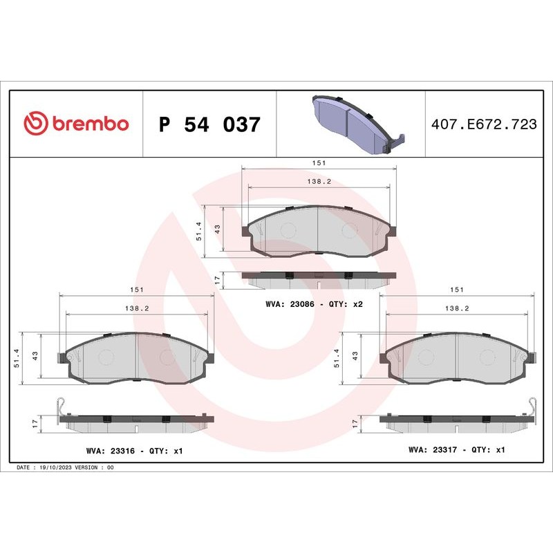Снимка на Накладки BREMBO XTRA LINE P 59 038X за Opel Astra H Hatchback 1.8 (L48) - 140 коня бензин