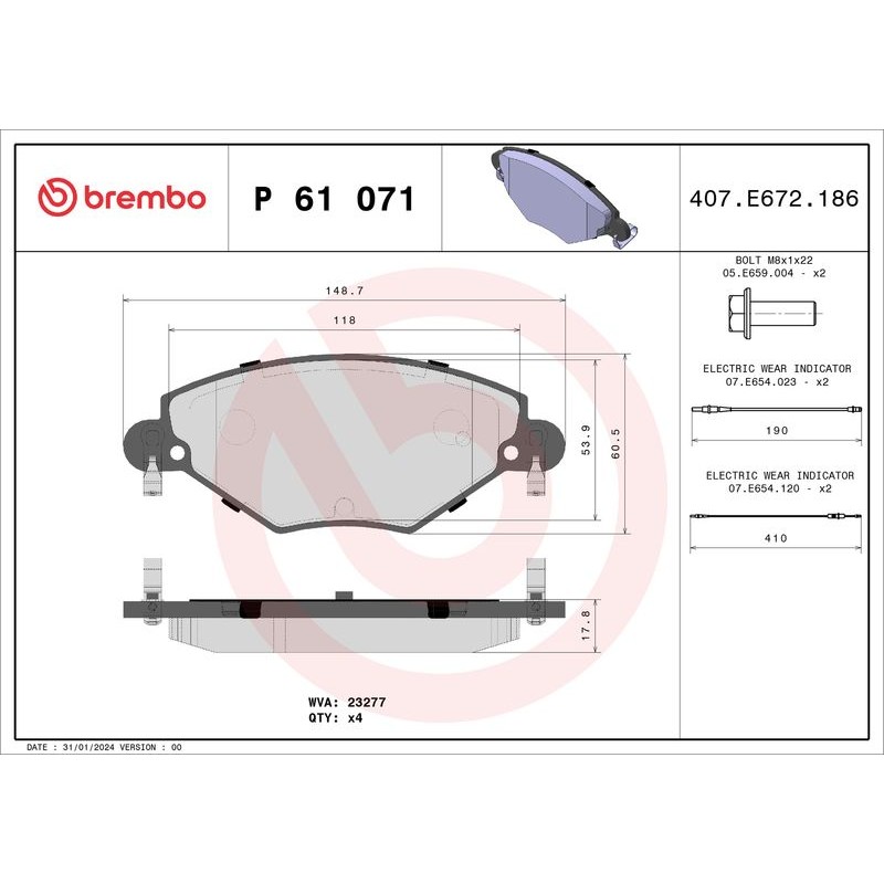 Снимка на Накладки BREMBO XTRA LINE P 61 076X за Audi A1 (8X1) 1.4 TFSI - 140 коня бензин