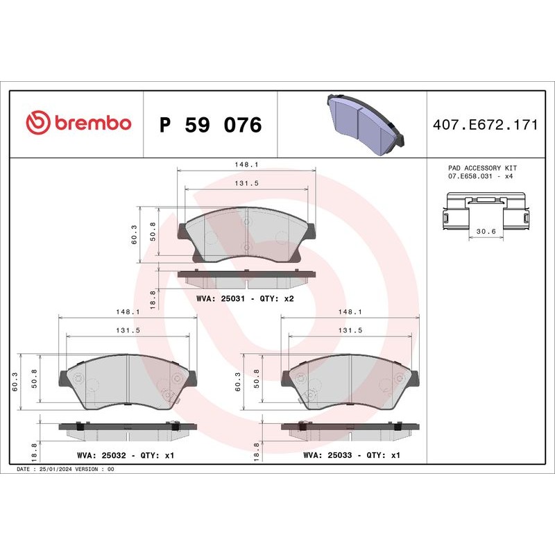 Снимка на Накладки BREMBO XTRA LINE P 61 127X за Citroen C4 Grand Picasso 2 2.0 BlueHDi 150 - 150 коня дизел
