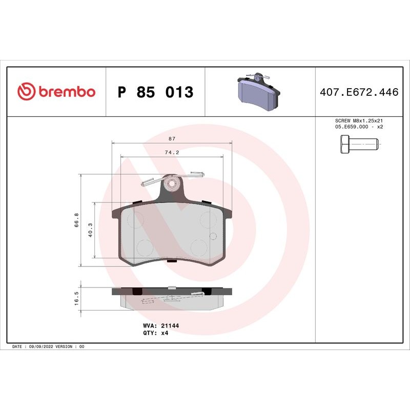 Снимка на Накладки BREMBO XTRA LINE P 85 020X за Citroen Berlingo BOX M 1.1 i (MAHDZ, MBHDZ, MBHFX) - 60 коня бензин