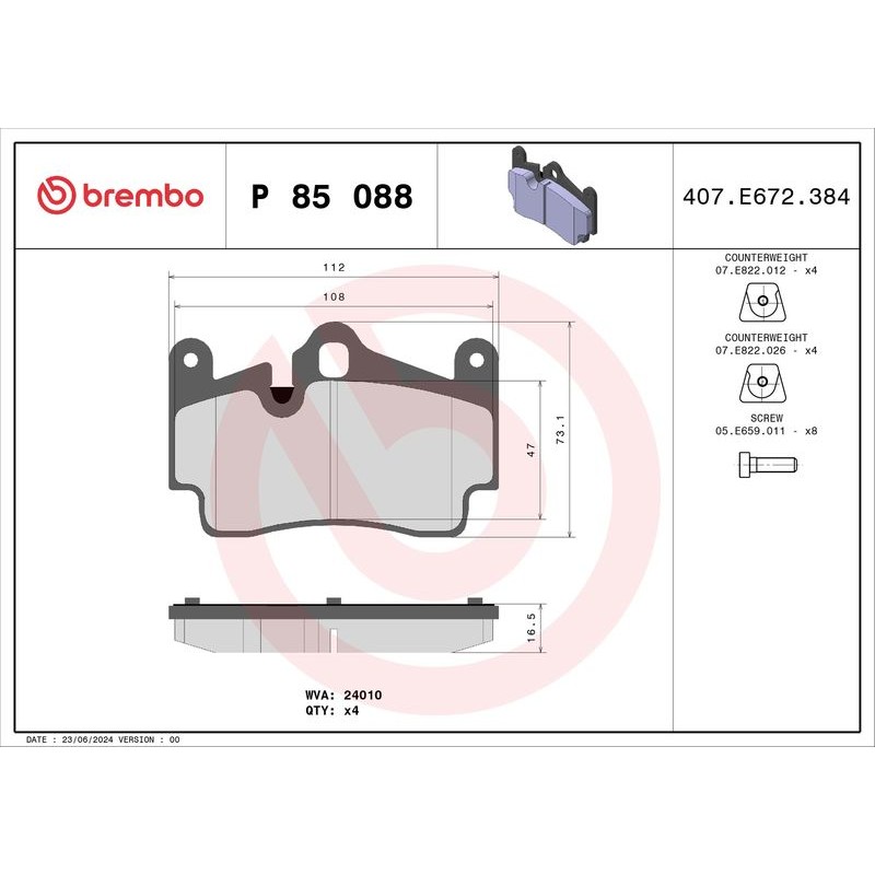 Снимка на Накладки BREMBO XTRA LINE P 85 095X за VW Passat 6 Sedan (B6,3c2) 3.2 FSI 4motion - 250 коня бензин