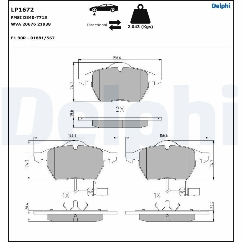 Снимка на Накладки DELPHI LP1696 за Mercedes CLK Convertible (a209) CLK 200 Kompressor (209.442) - 163 коня бензин