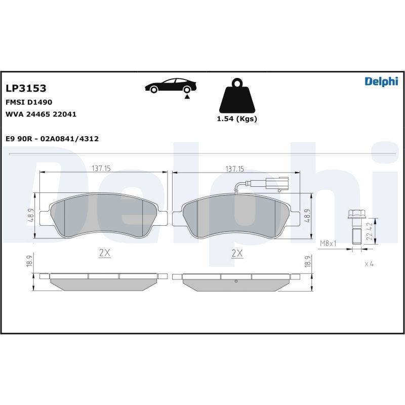 Снимка на Накладки DELPHI LP3153 за Citroen Jumper BUS 2.2 HDi 120 - 120 коня дизел