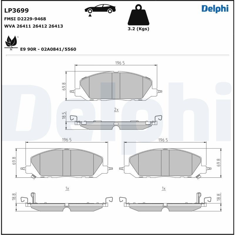 Снимка на Накладки DELPHI LP415 за Opel Vectra B Estate 2.0 i 16V (F35) - 136 коня бензин
