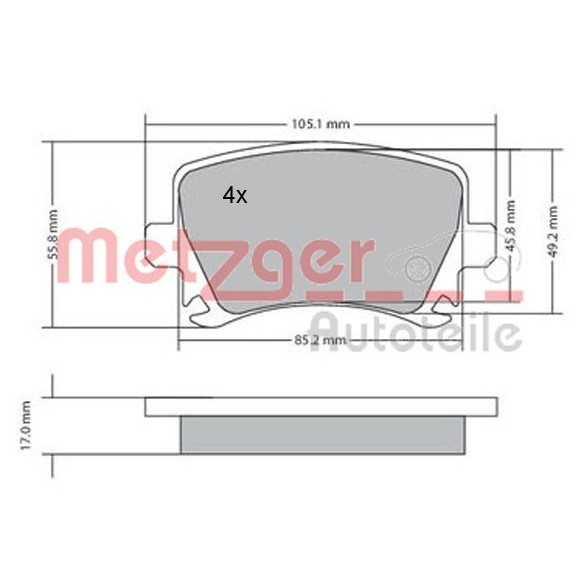Снимка на Накладки METZGER 1170005 за Audi A3 Sportback (8PA) 1.2 TSI - 105 коня бензин