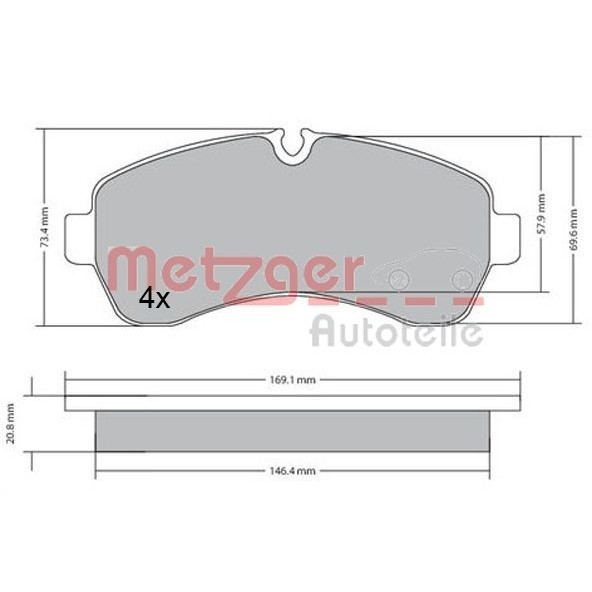 Снимка на Накладки METZGER 1170521 за Mercedes Sprinter 3.5-t Platform (906) 313 CDI (906.131, 906.133, 906.135, 906.231, 906.233,... - 129 коня дизел