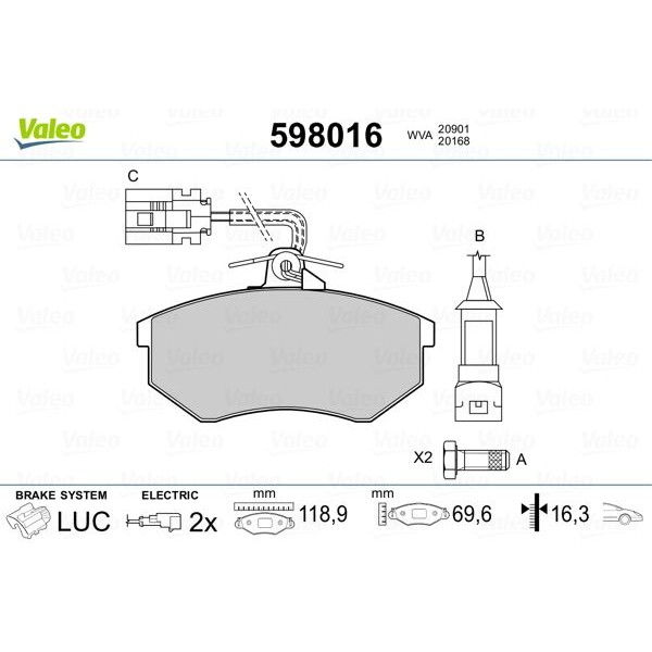 Снимка на Накладки VALEO 598016 за Seat Ibiza 2 (6K) 1.8 i 16V - 129 коня бензин