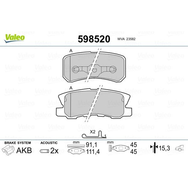 Снимка на Накладки VALEO 598520 за Dodge Caliber 2.4 - 170 коня бензин