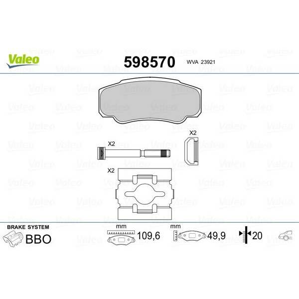 Снимка на Накладки VALEO 598570 за Citroen Jumper BUS 230P 2.5 D 4x4 - 86 коня дизел