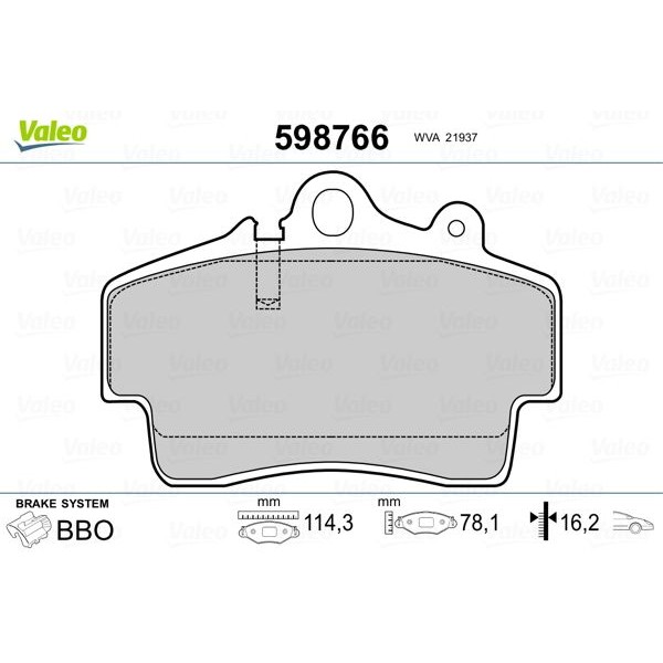 Снимка на Накладки VALEO 598766 за Porsche Boxster (987) S 3.4 - 303 коня бензин