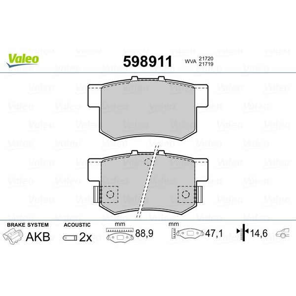 Снимка на Накладки VALEO 598911 за Honda Civic 6 Fastback (MB) 2.0 TDiC (MB7) - 101 коня дизел
