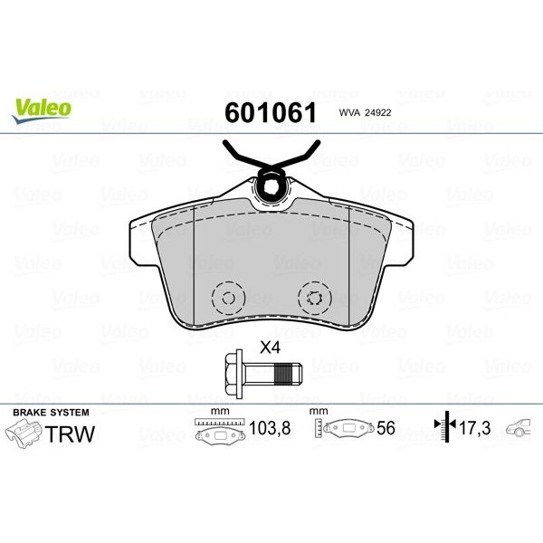 Снимка на Накладки VALEO 601061 за Citroen DS4 Hatchback 1.6 THP 160 - 163 коня бензин