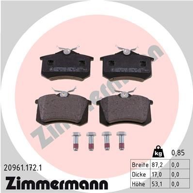 Снимка на Накладки ZIMMERMANN 20961.172.1 за Audi A1 (8X1) 1.2 TFSI - 86 коня бензин