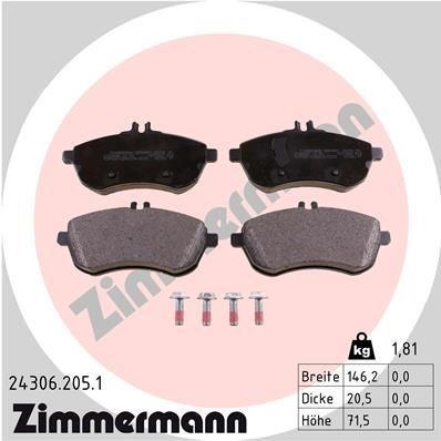 Снимка на Накладки ZIMMERMANN 24306.205.1 за Mercedes E-class Convertible (a207) E 220 CDI (207.402) - 163 коня дизел