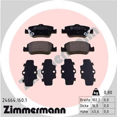 Снимка на Накладки ZIMMERMANN 24664.160.1 за Toyota Auris (ZE15,RE15) 1.6 (ZRE151_, ZRE151R) - 132 коня бензин