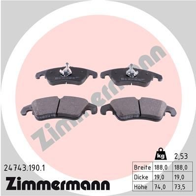 Снимка на Накладки ZIMMERMANN 24743.190.1 за Audi A4 Allroad Avant (8KH, B8) 2.0 TDI quattro - 177 коня дизел