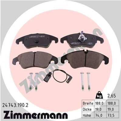 Снимка на Накладки ZIMMERMANN 24743.190.2 за Audi A6 Avant (4G5, C7) 3.0 TFSI quattro - 310 коня бензин